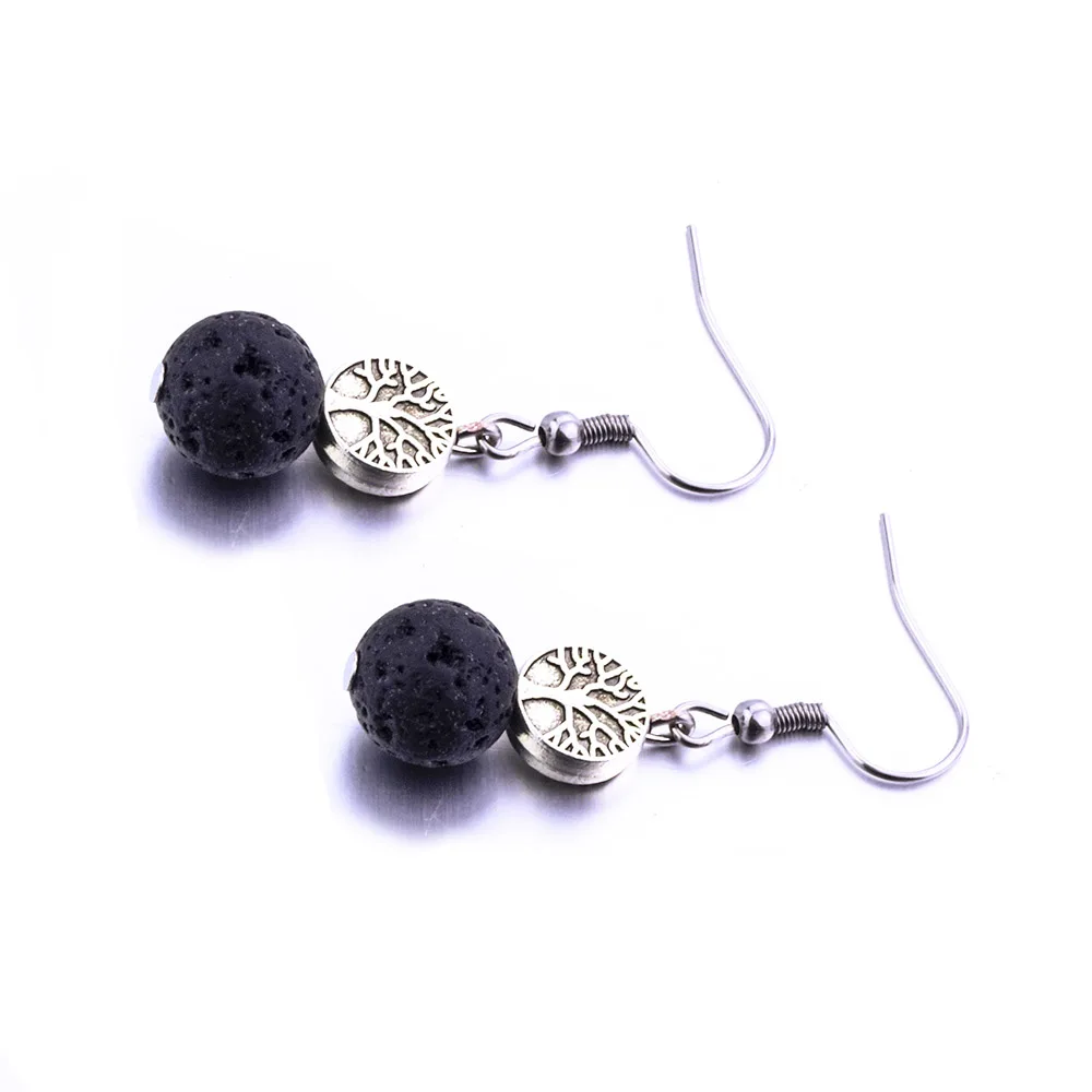 Tree Of Life Charms 8mm 10mm  Lava Stone Earrings DIY Aromatherapy Essential Oil Diffuser Dangle Earings Jewelry Women