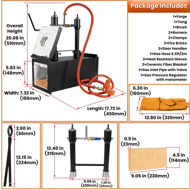 Propane Forge Portable, Double Burner Tool and Knife Making, Large Capacity  Blacksmith Farrier Forges, Mini Furnace