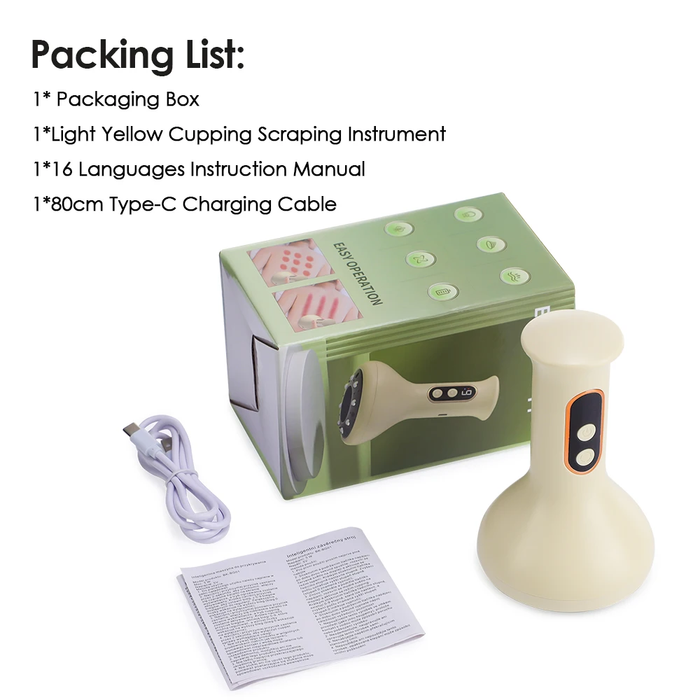 Rechargeable Handheld Massager with Adjustable Guasha Cupping and Hot Compress