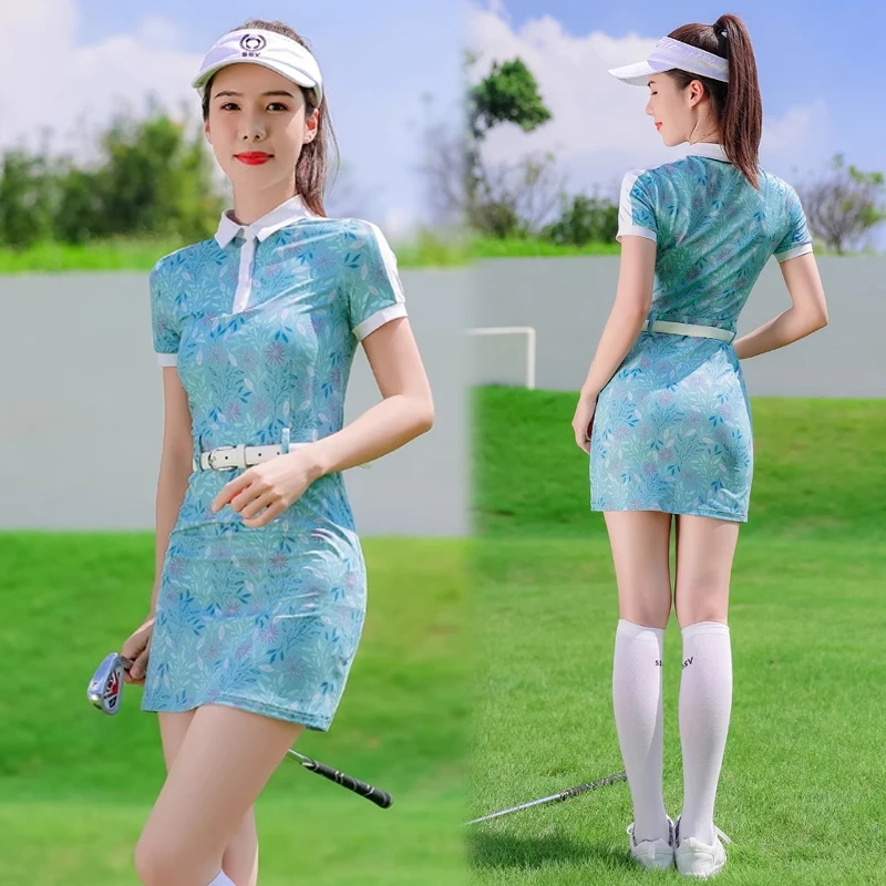 ssv golf dress for woman spring summer short sleeve polo collar shirt dresses ladies sports tennis casual printed short skirt