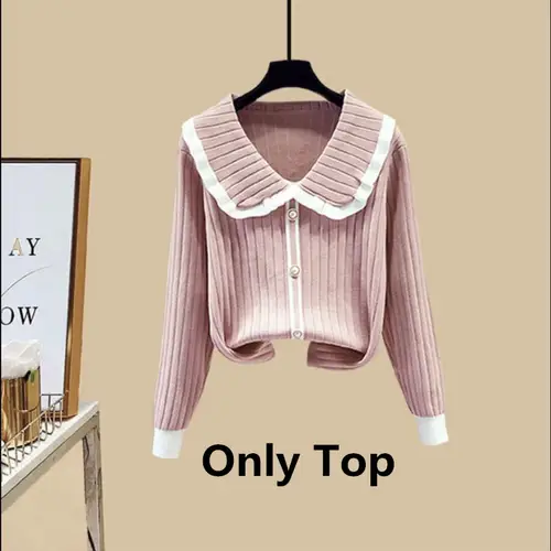 2025 Spring Korean Fashion Knitwear Sweater Wide Leg Pants Two Piece Set Women's Casual Sweatshirts High Waist Trousers Suits - Image 7
