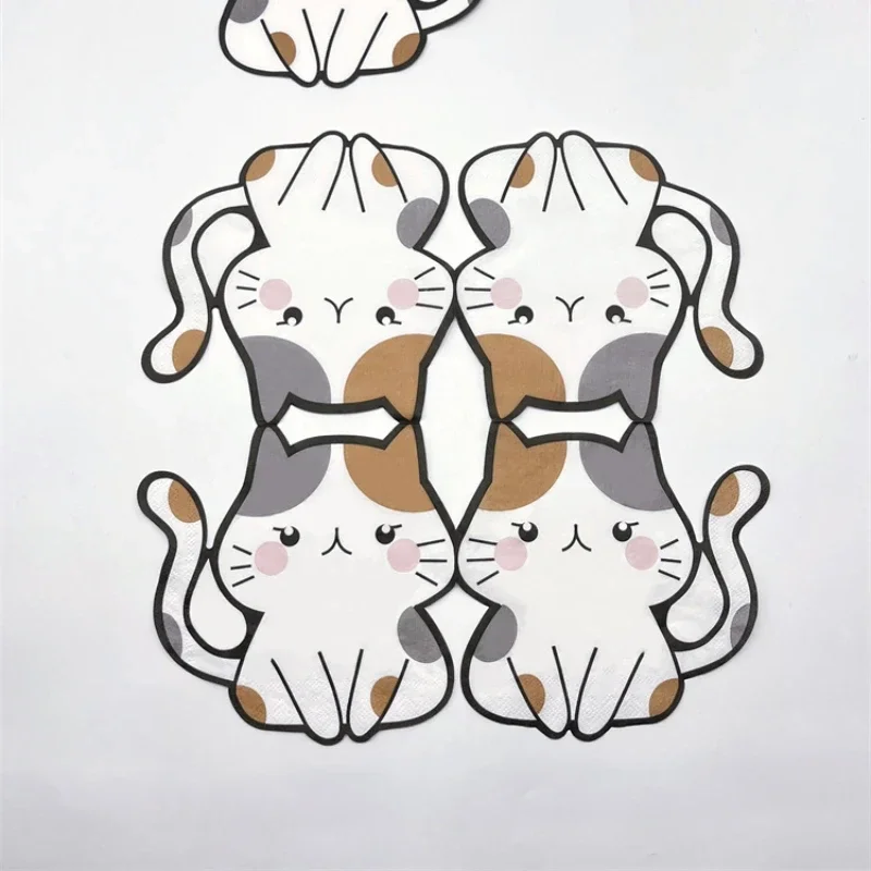 20pcs 32*33cm Kids Cartoon Shaped Paper Napkin Cat Printed Paper Colourful Napkin Birthday Party Decoration
