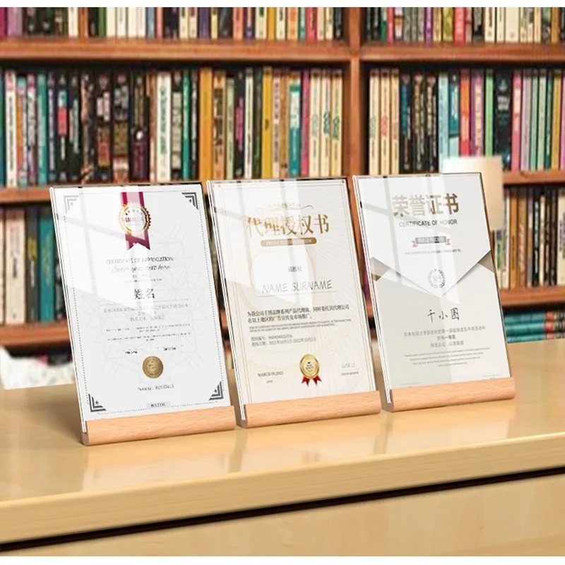 A5 148x210mm 나무 아크릴 사인 홀더 디스플레이 스탠드 메뉴 종이 가격 라벨 홀더 웨딩 사진 사진 포스터 전단지 프레임