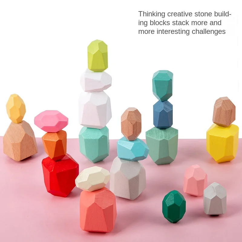 

Wooden Rock Balancing Stone Building Block Set, Colorful Wood Balancing Stone Stacking Game, Educational Toys for Children