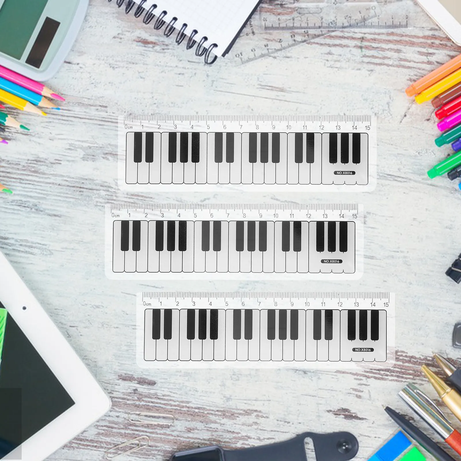 15Pcs 측정 도구를위한 플라스틱 피아노 키보드 눈금자 학교 문구 기하학 교실 드로잉 학습 보조 도구