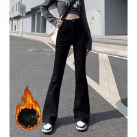 Winter Girls High Waist Thermal Plush Flared Jeans Lady Classic Thin Fleece Denim Trousers Women Fashion Snow Warm Pants
