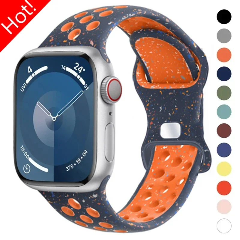 애플 워치 밴드용 스포츠 실리콘 스트랩, 울트라 2, 49mm, 45mm, 44mm, 42mm, 38mm, 컬러 입자 밴드, 아이워치 시리즈 9, 8, 7, 6, 5 SE용