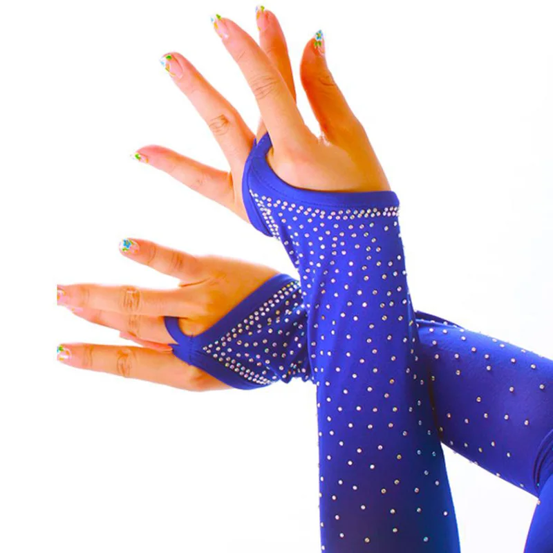 Lace Gloves Half Finger Gloves Fishnet Gloves Latin Stage Dance Performance Arm Sleeves Female Mesh Flash Drilling Rhinestone S155