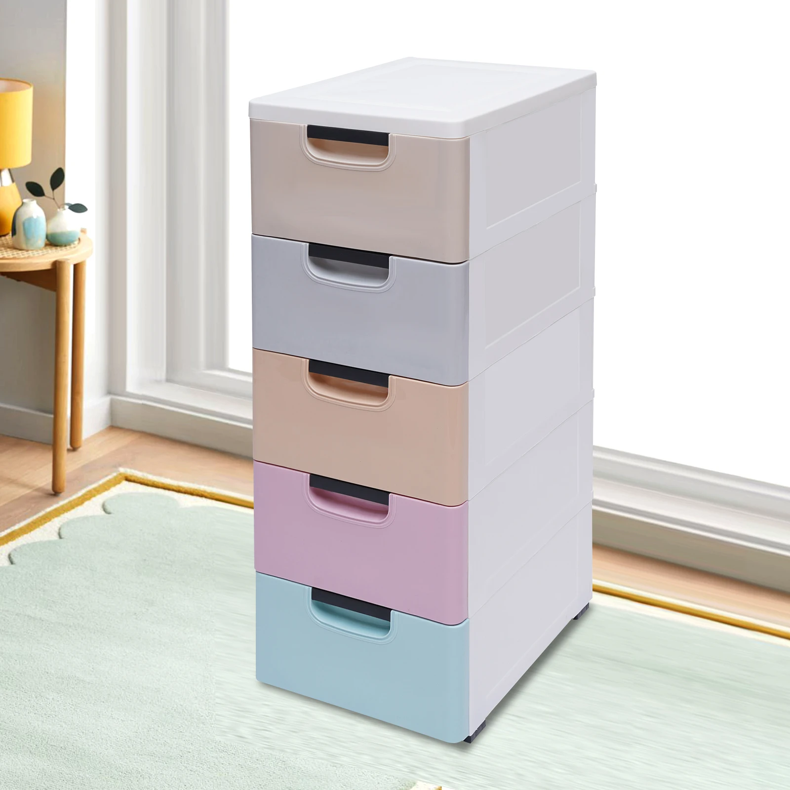 

5 Drawer Stackable Plastic Drawers Storage, Heavy-Duty Plastic Storage Drawers Mobile Cabinet W/ Casters (15.8" x 11.8" x 33" )