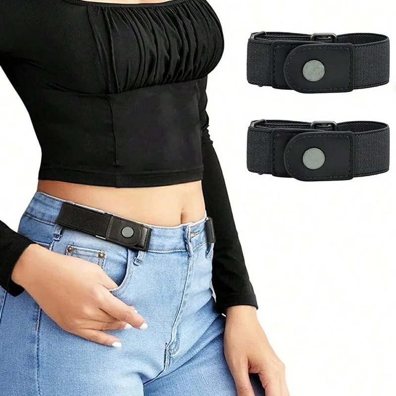 2 Stück/Set elastischer Gürtel ohne Schnalle für Damen und Herren, Unisex-Stretchgürtel für Hosen, Jeans, lässiger, schnallenfreier, verstellbarer, unsichtbarer Gürtel – Detail 2