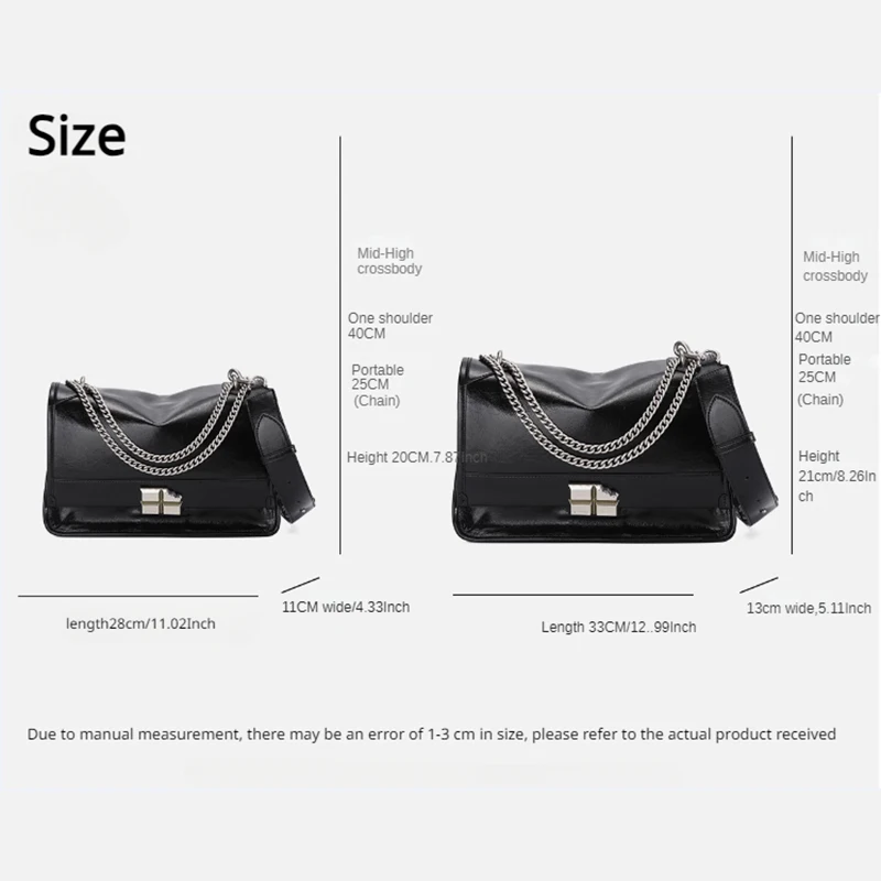 Cowhide Chain Tote Bag Women's Large-capacity Shoulder Bags Commuting Texture Messenger Bags Simple Style Texture Bags for Women
