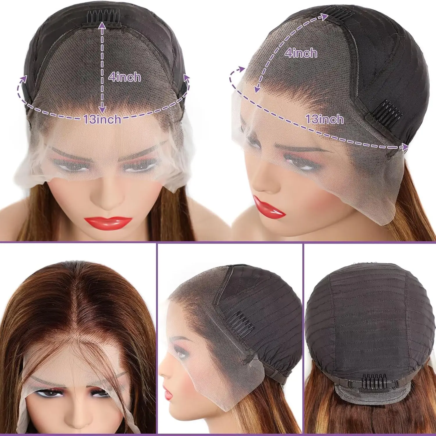 Lemoda Outlets Deal Highlight Body Wave Human Hair Wigs 13x4 Lace Frontal Wig Ombre 4/27 12A Virgin Hair Wigs Natural Hairline view 2