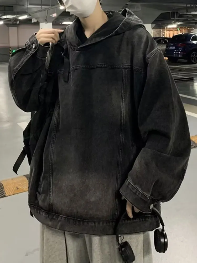 American High Street Sle Men's Hoodie Denim Sweatirt Autumn Trendy Brand Casual Waed Vintage High-End Feeling Haome ...