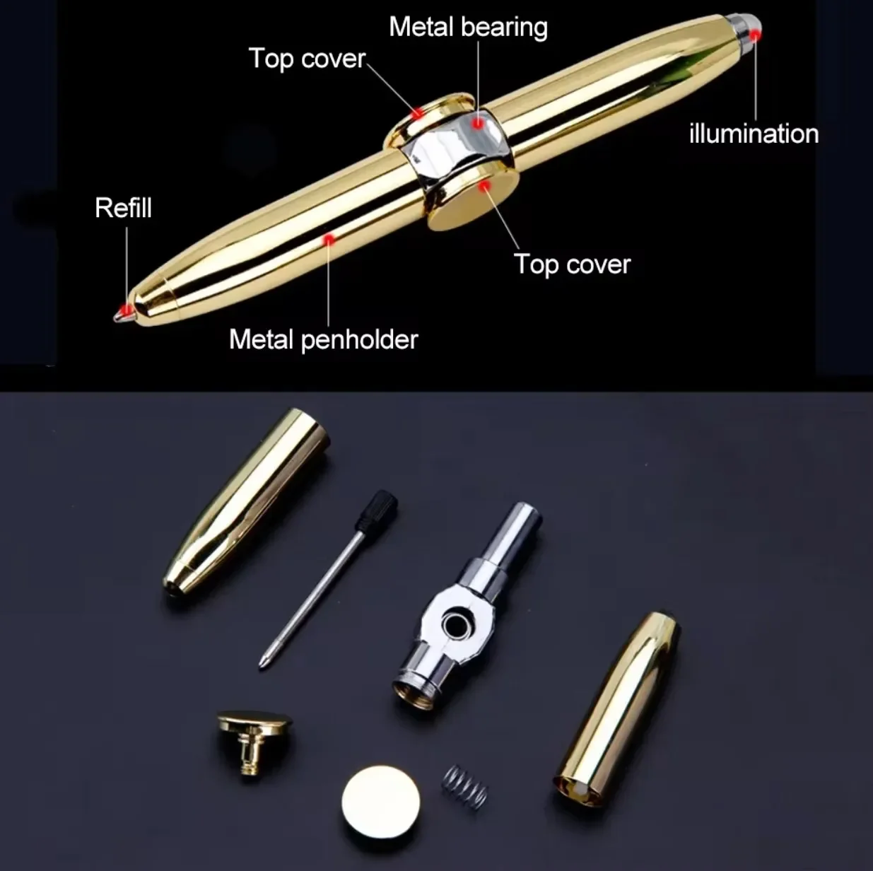 STONEGO Relieve Stress Spinner Pen Gyroscope Decompression Light Ball Pen Shape Finger Gyro Writing Multifunction Pen