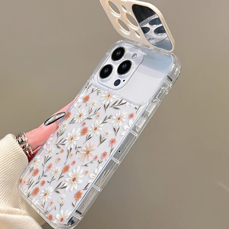 Vintage Daisy Floral Print Clear Flip Lens Mirror Phone Case