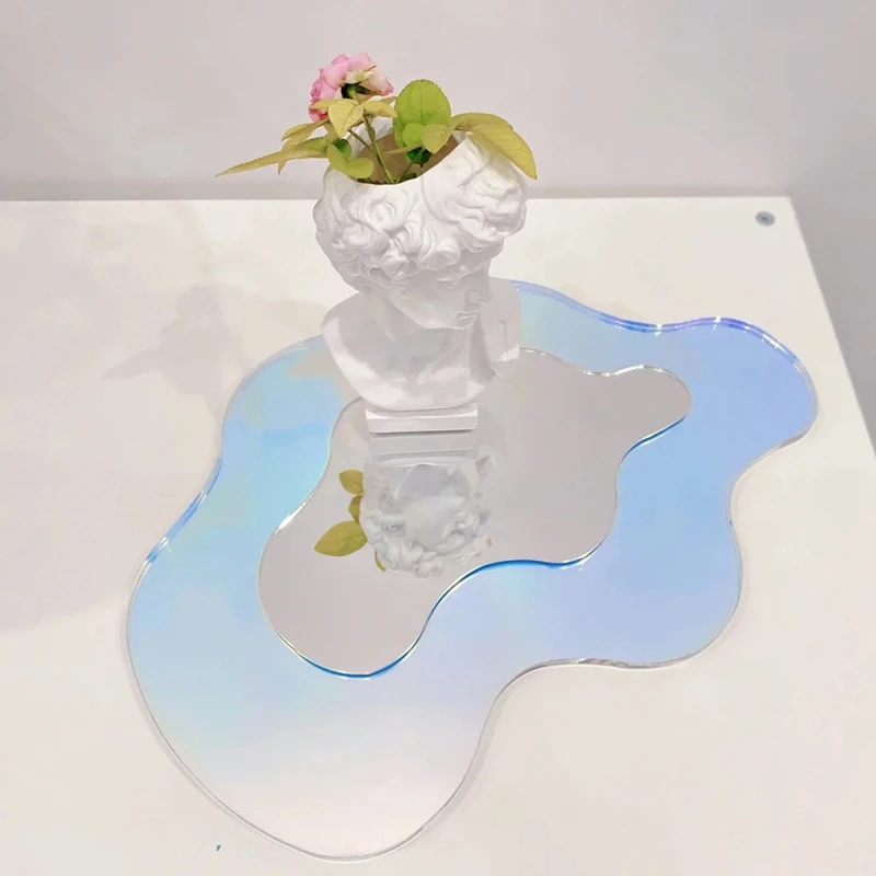 Ins Wavy Decorative Mirrors with Base Korean Cosmetic Mirror Irregular Table Mirror Women Beauty Mirrors Living Room Decor 거울 for Makeup Mirror