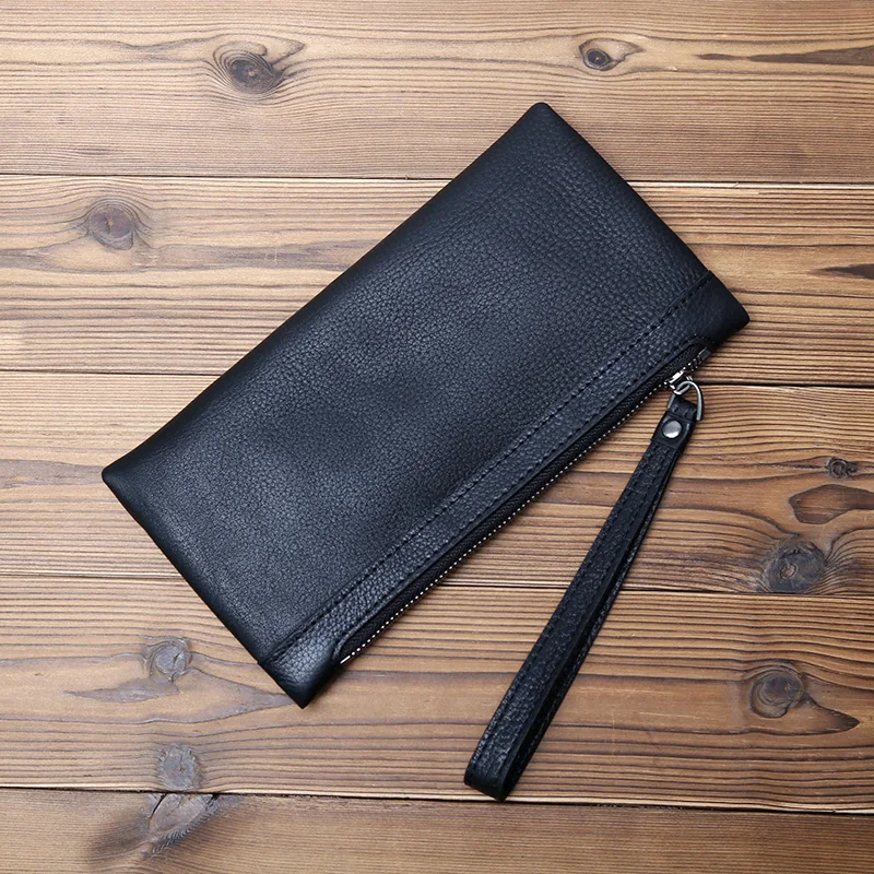 Leather Men's Wallet Natural Cowhide Clutch Bag Long Bank Card Bag Large Capacity Coin Purse Casual Men's Mobile Phone Bag NZPJ