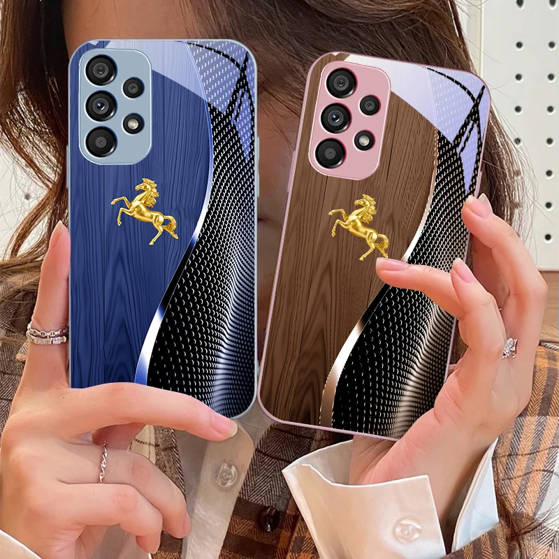 Wood Grain Golden Horse Glass Phone Case