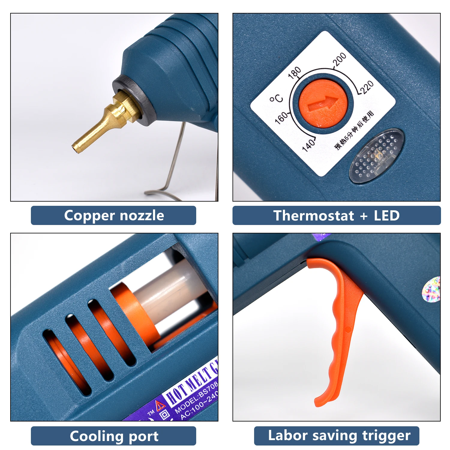 150W Hot Glue Gun Single,Temperature Adjustment For Crafts Repair DIY Use 11mm Glue Sticks Pure Copper Nozzle, Optional packages 4