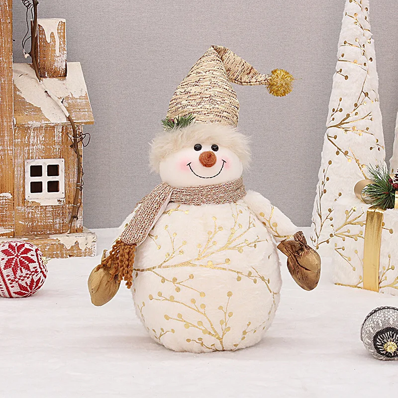 Christmas Snowman Figurine Plush Snowman Doll Christmas Decoration Ornament Fabric Snowman With Hat Christmas Gift Figurine