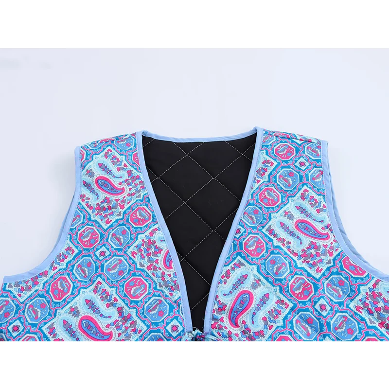 Chic Fashion Vintage Printed Vest Woman Front Tied Short Vests For Women Sleeveless Jacket Casual Waistcoat New Cropped Coat﻿