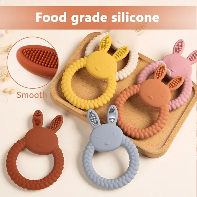 1PC Silicone Teether Baby Toy Baby Stuff Newborn Dental Care Durable Teething Chewing Toy Rabbit Shape Teether Ring Baby Gift 5