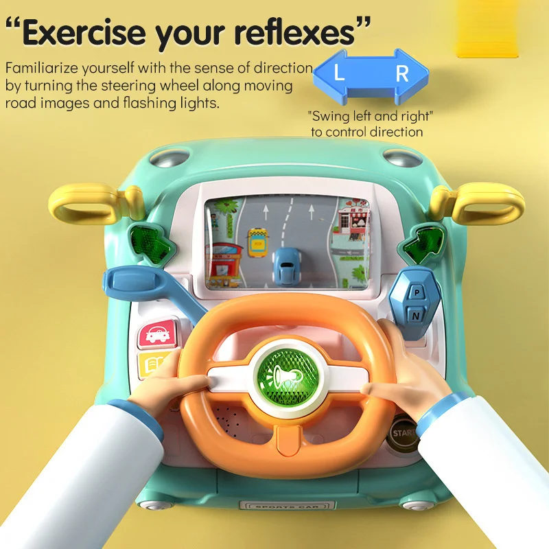 Children's Steering Wheel Toy Simulation Driving Toys with Light Music Car Seat Play Baby Interactive Educational Toy for Kids 4