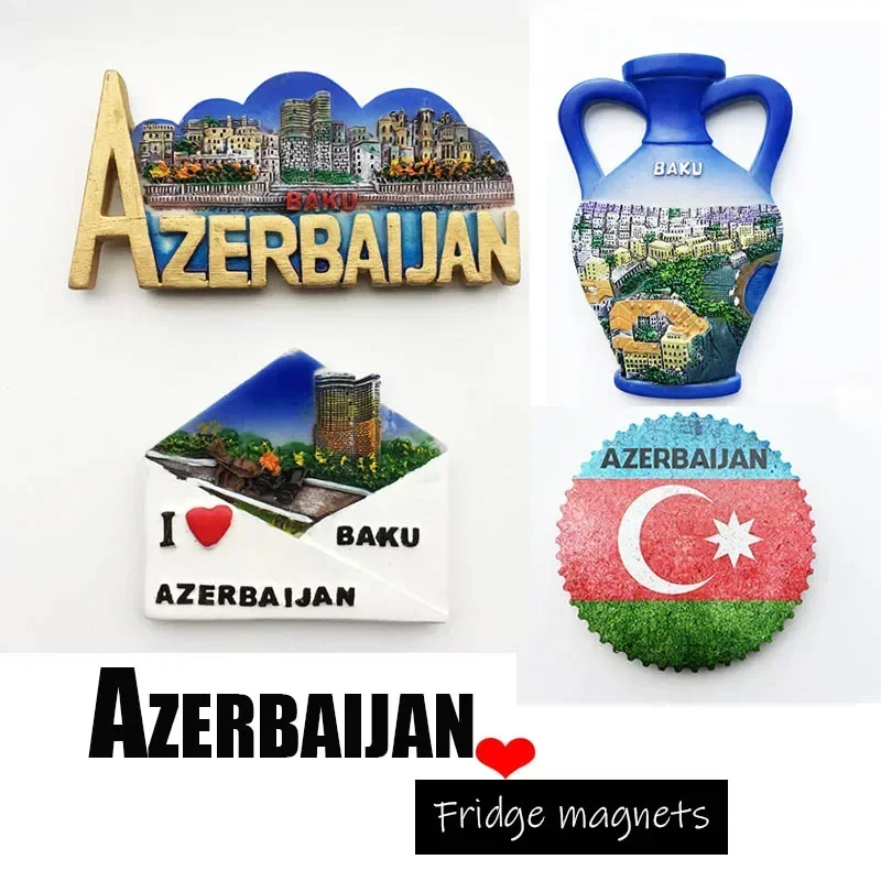 Azerbaijan Fridge Magnets Tourist Souvenir BAKU 3D Resin Magnets for Refrigerators Collection Travel Gift Home Decoration