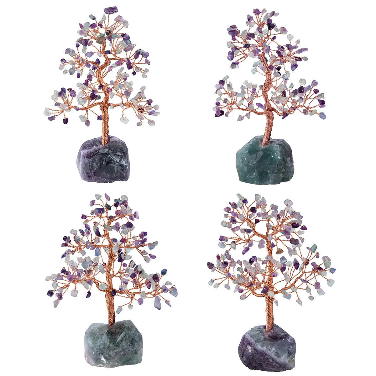 TUMBEELLUWA Natural Fluorite Crystal Money Tree With Rough Gemstone Base Lucky Tree For Home Office Decoration