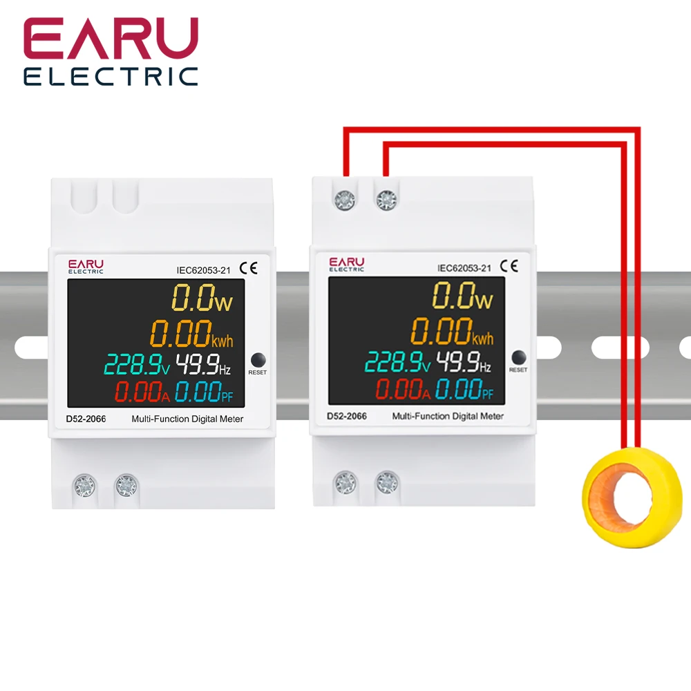 EARU 6-in-1 DIN-Schienen-AC-Monitor 110V 220V 380V 100A Spannung Strom Leistungsfaktor Aktiver KWh Elektrischer Energiemesser Frequenzmesser VOLT – Detail 9