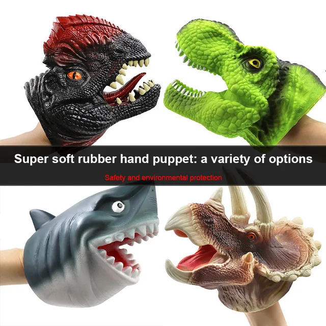 Realistic Dinosaur Character Hand Puppet Glove Soft Rubber Animal Shark Head Dinosaur Claws Anime Children Doll Toy Glove Games 1