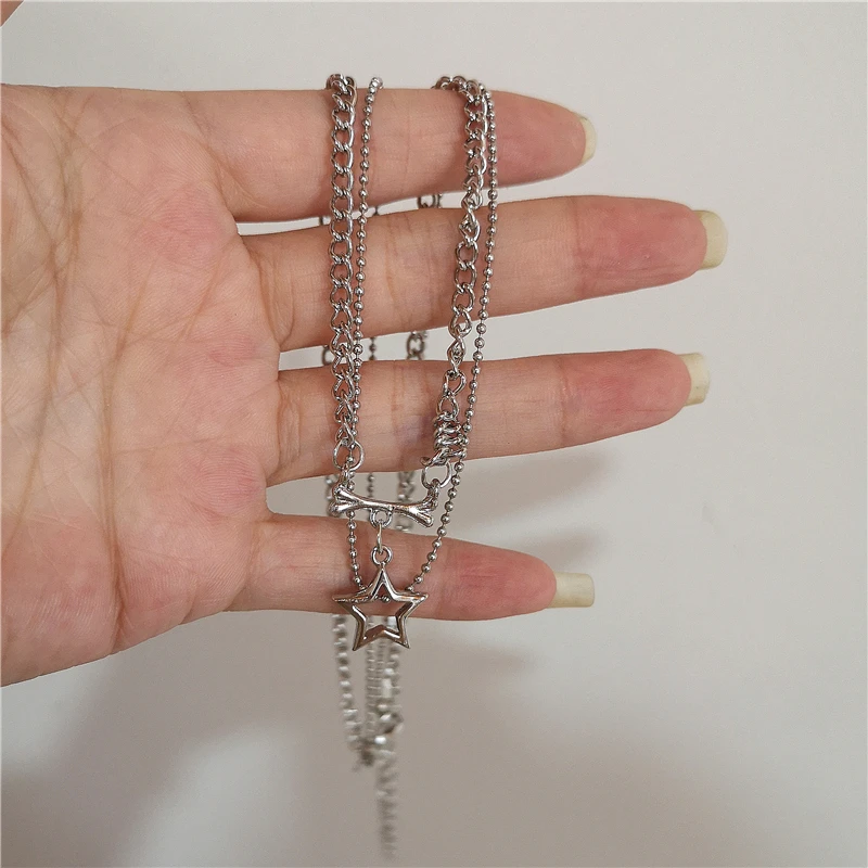 Nayyana 3-delige halsketting met ster van zilver, Y2K, Grunge Kawaii esthetisch, vintage, emo, cadeau voor Kerstmis en Nieuwjaar voor vrouwen