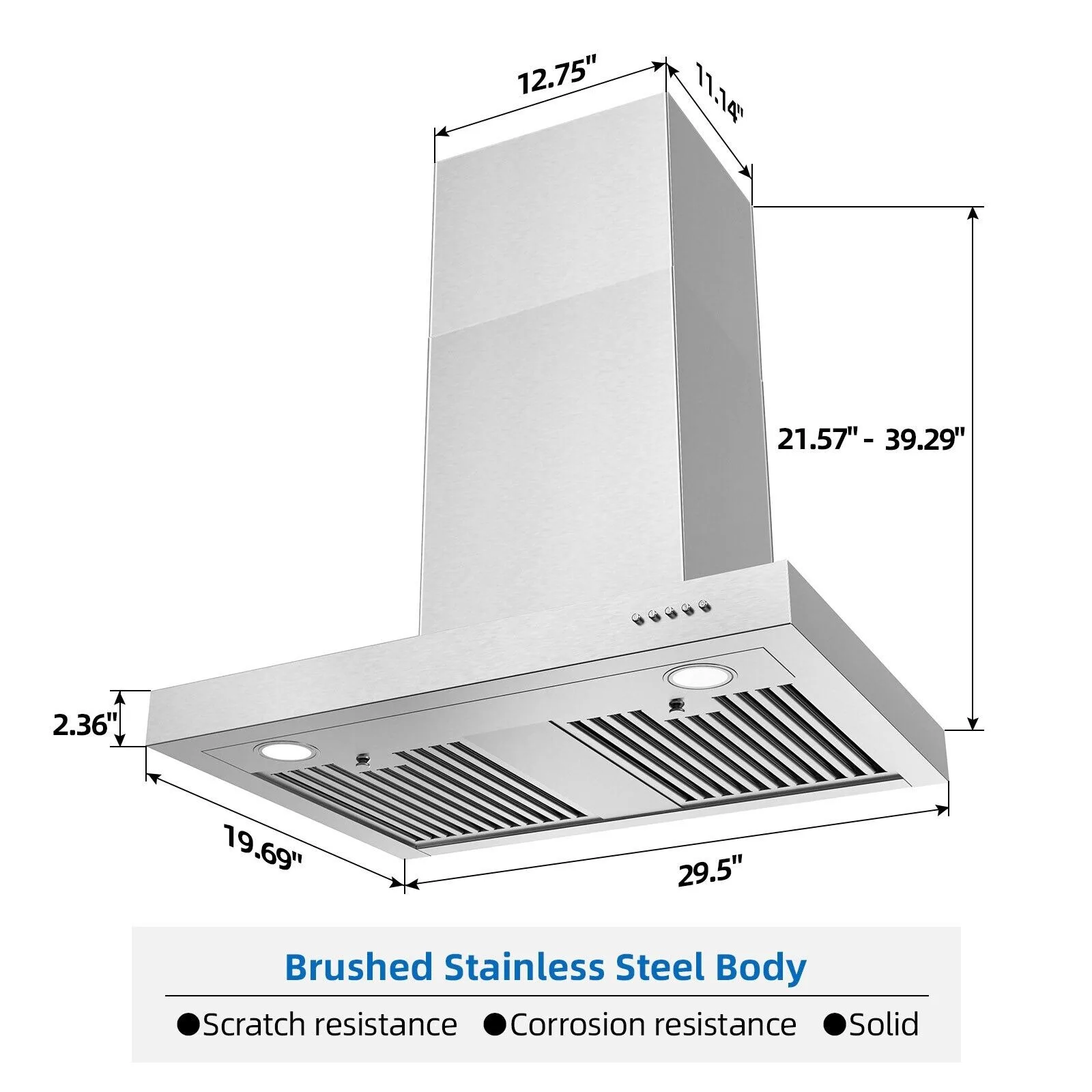 Tieasy 30 inch 900CFM Wall Mount Stainless Steel 3-speed Fan Stove Vent Range Hood YYT0675B 6