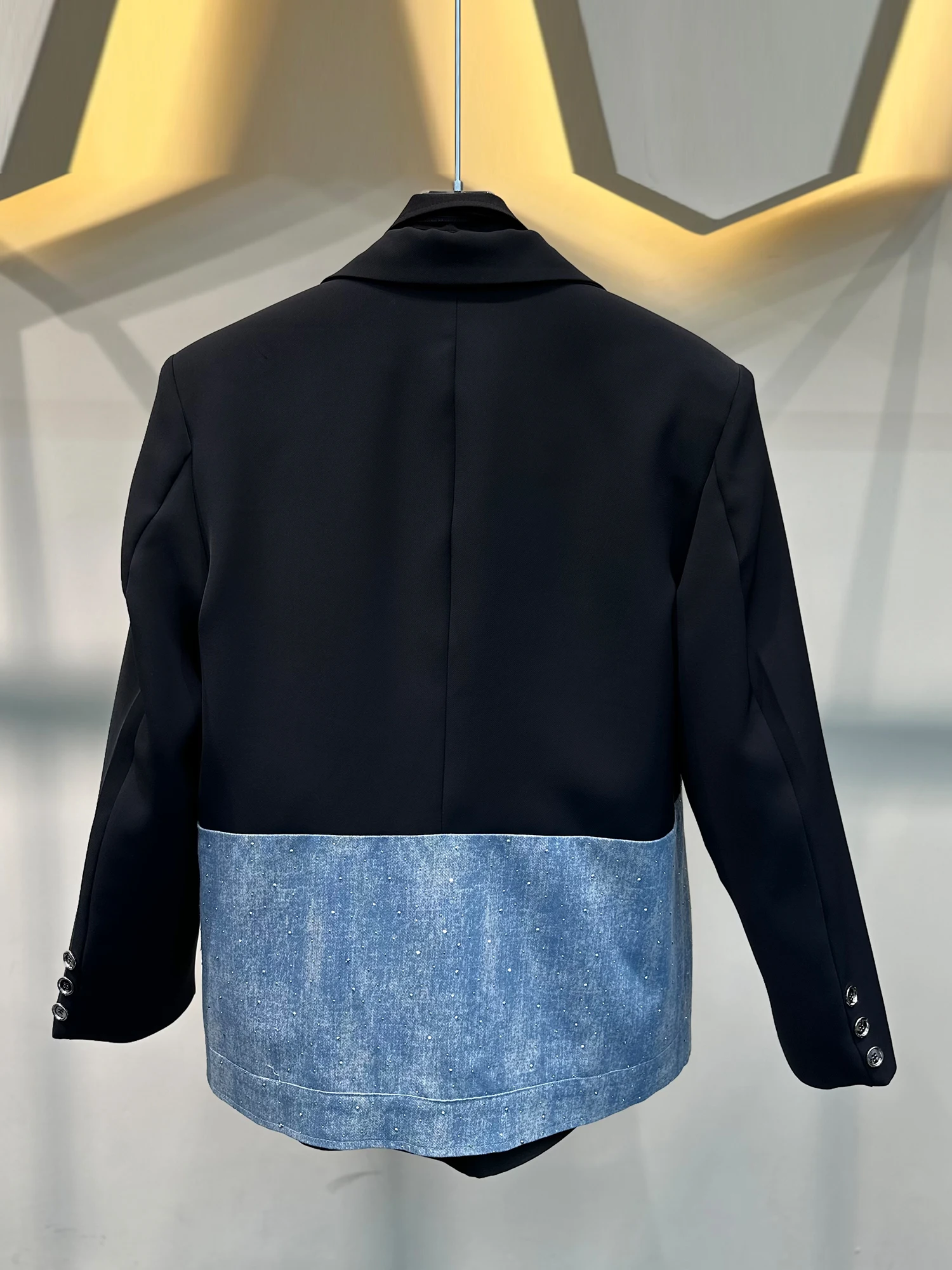 Blazers Men's Contrast Color Splicing Denim Fashion Suit Jacket Hot Diamond Design Loose Versatile Shoulder Padded Suit Jackets
