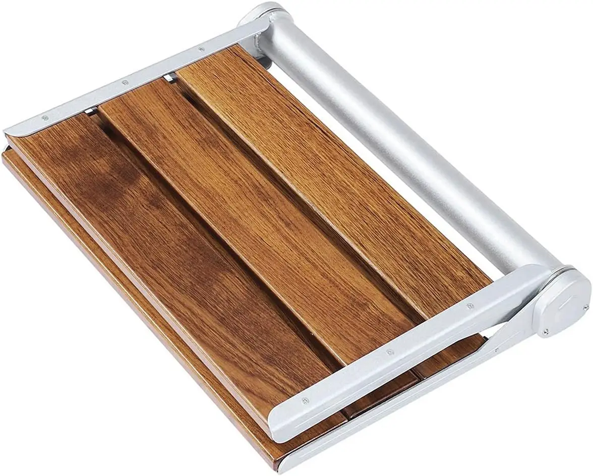 18" ADA Compliant Folding Serena Teak Wood Shower Bench Seat, Clear Coated for Extra Protection and Smooth Modern Finish 3