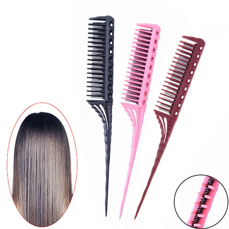 1pc Portable Hair Comb Hair Brush Detangling Brush Rat Tail Comb 3-Row Teeth Detangling Comb Salon Tools Barber Accessories
