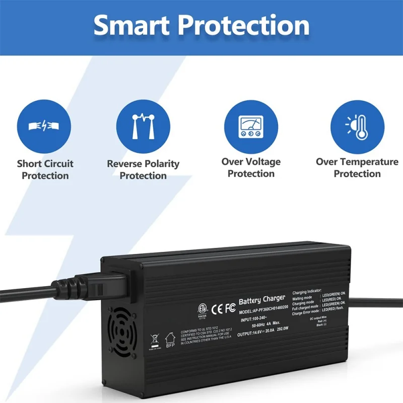 12V 20a LifePO4 배터리 충전기 14.6V 스마트 충전기 및 유지 보수 4s LiFePO4 리튬-아이언 딥 사이클 충전식 배터리