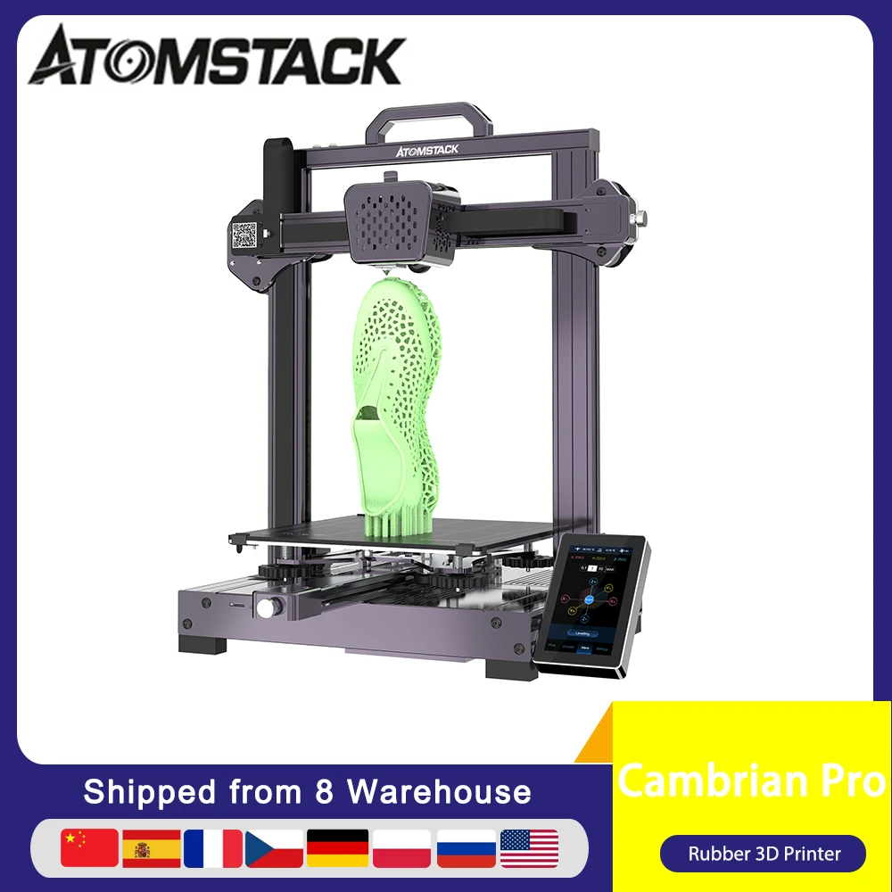 ATOMSTACK Cambrian Pro Desktop Rubber 3D Printer 235x235x250mm Support Printing Elastic TPR/PLA//Rubber with Dual Printing Head