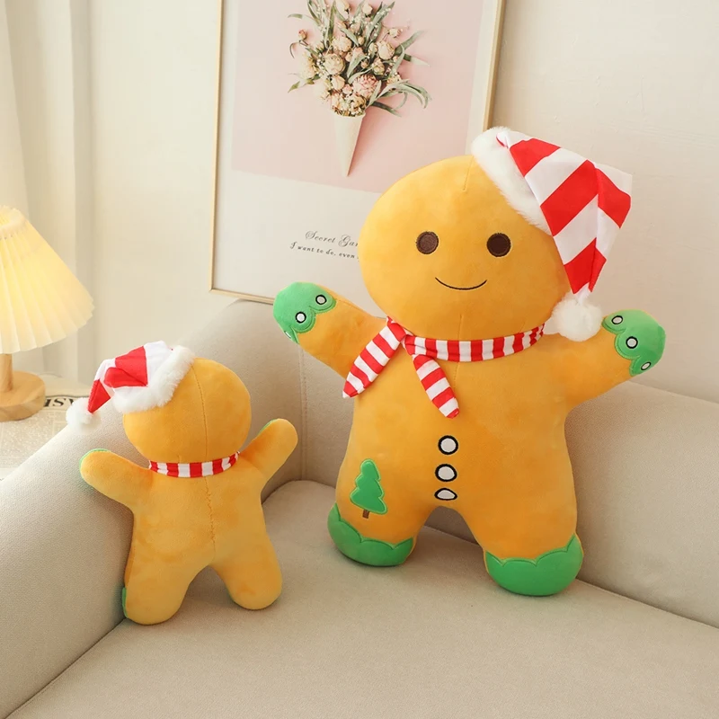Cartoon Christmas Gingerbread Plush Toy Simulated Stuffed Biscuit Man Soft Sofa Pillow Kawaii Xmas Party Home Deco for Kids Gift