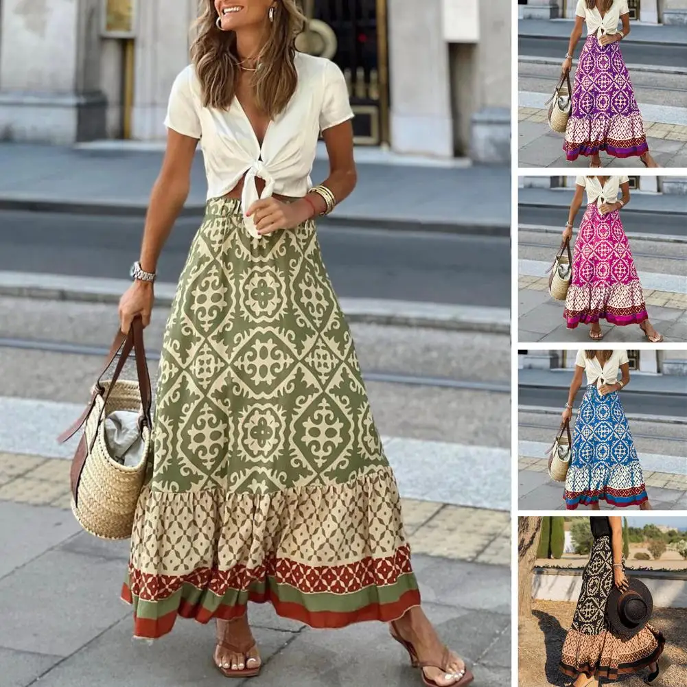 Boho-Retro-Floral-Print-Skirts-Women-2023-Summer-High-Waist-A-Line ...