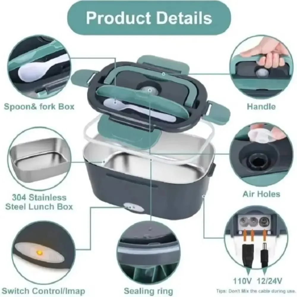 1.5L 60W Portable Electric Lunch Box,Leak Proof Design Car & Home Food Heater – Insulated Heated Lunch Container for Work Travel 4