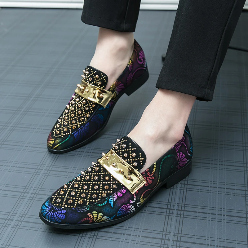 Spring Business Men Shoes Gold Rivet Adult Dress Footwear Slip-on Man Party Formal  Shoes Men Casual Shoes For Wedding Zapatos - AliExpress 322