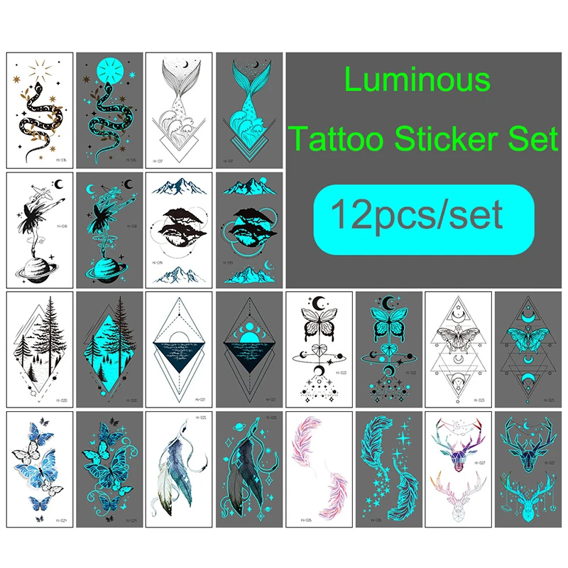 

12pcs/set Small Fresh Small Pattern Glow-in-the-dark Dreamy Waterproof And Sweatproof Temporary Tattoo Sticker Set