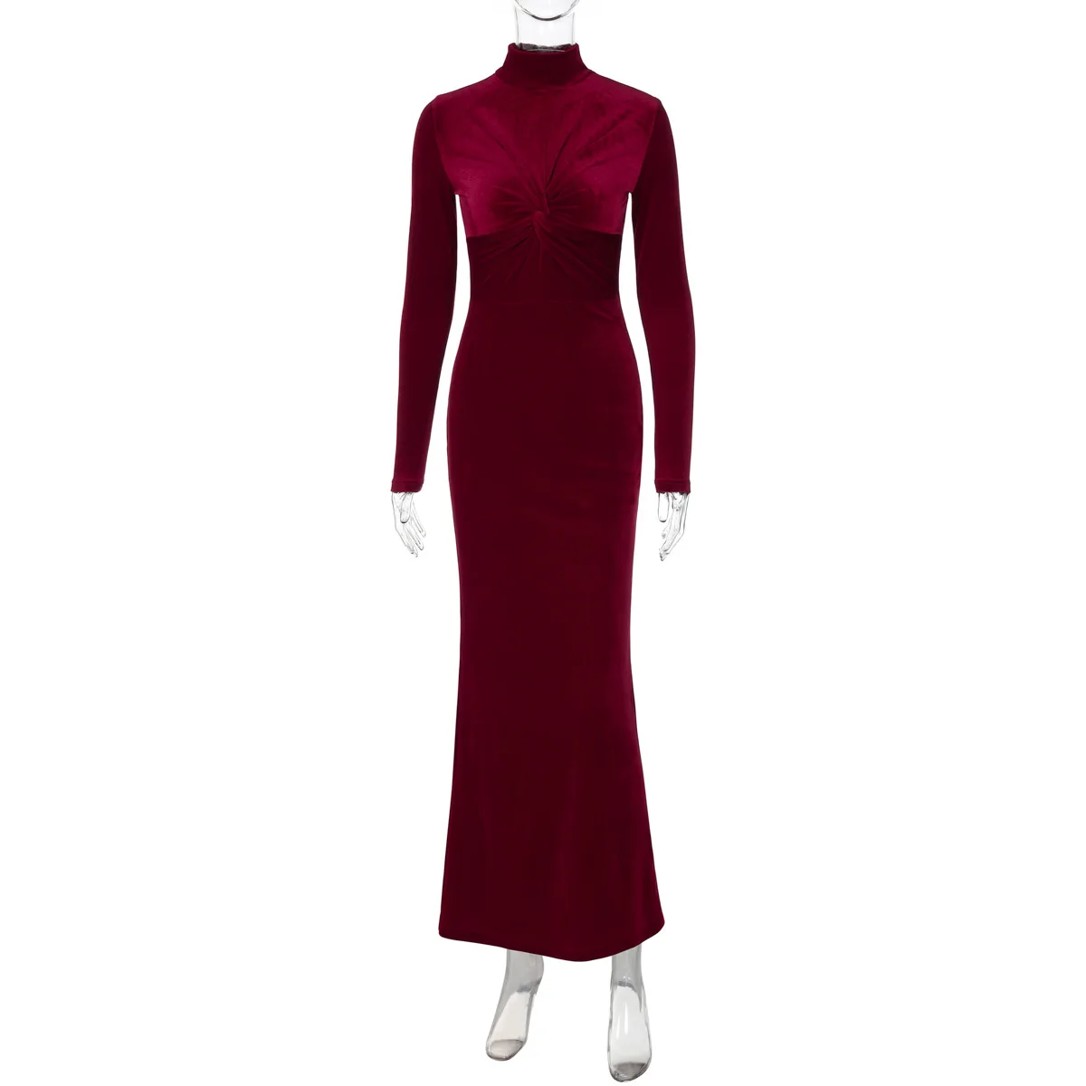 Fashion Pleated Skinny Dress Female High Waist Twist Long Sleeve Elegant Solid Party Dress Gown Women's Maxi Dress Autumn