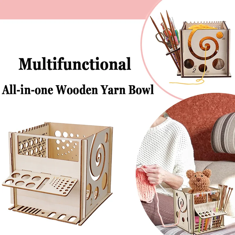 Wooden Yarn Bowl Organizer for Knitting and Crochet