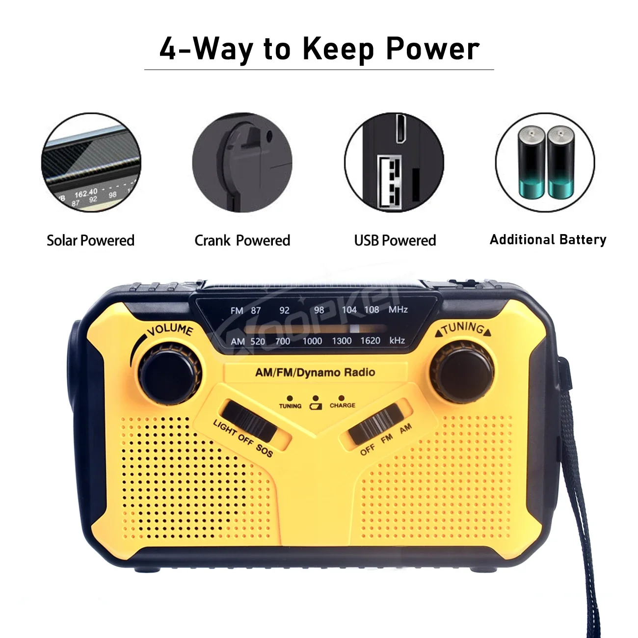 E09 Emergency Radio Output 5V/2A AM/FM Radio Solar Hand Crank USB Rechargeable Torch Reading LED Lamp SOS Alarm Power Bank