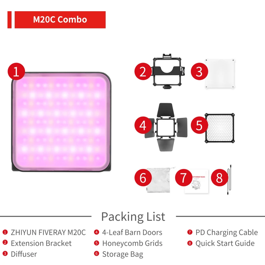 FIVERAY M20C M20 Combo RGB Video Light, 20W Portable Camera Light 2500K-10000K,