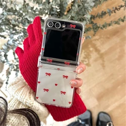 Korean Cute Cartoon Red Bow Love Heart Folding Hard Phone Case - Clear Shockproof Back Cover - Galaxy Z Flip 5 (A)
