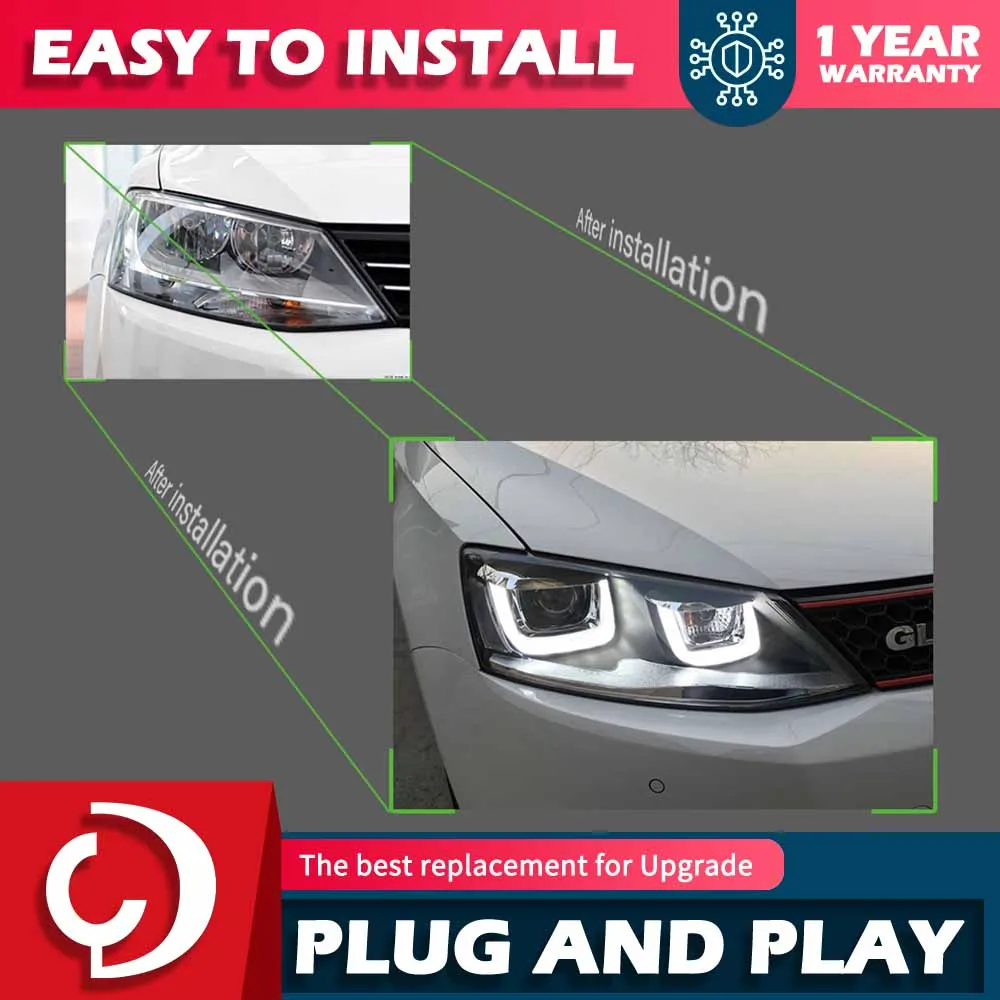 Car Styling Head Lamp for VW Jetta Headlights 2011-2018 Jetta Mk6 LED  Headlight Angel Eye Drl Hid Bi Xenon Auto Accessories