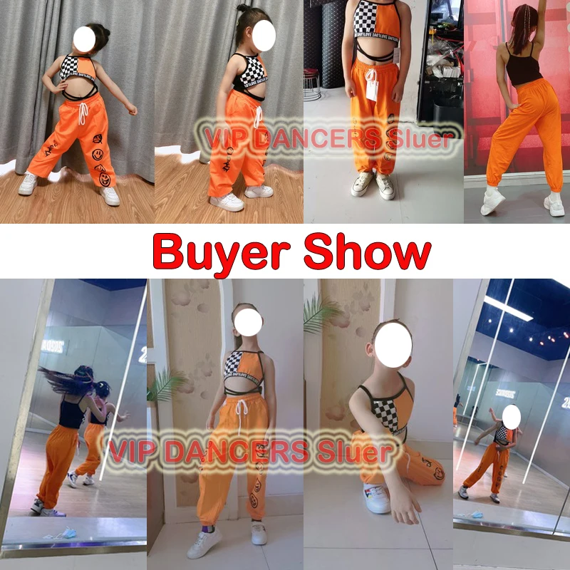 Children Jazz Dance Costumes For Girls Orange Vest Hiphop Pants Outfits Modern Dance Hip Hop Clothes Street Wear DQS6836
